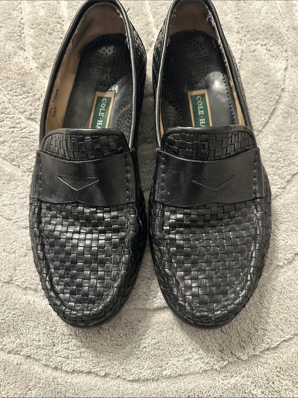 Cole Haan Black Woven Leather Slip-On Loafers
